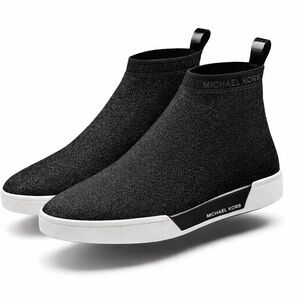 Michael Kors Black Glitter Slip-On Sock Sneaker with White Sole sz 9